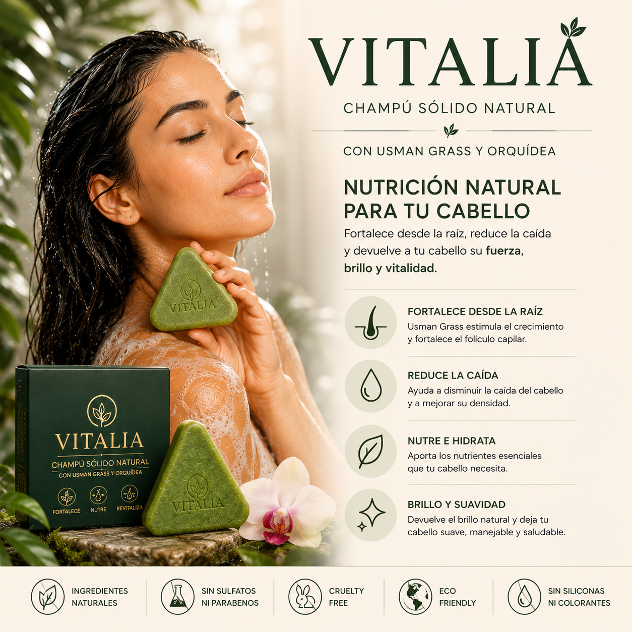 Vitalia™ | Champú Sólido Natural con Usman Grass y Orquídea